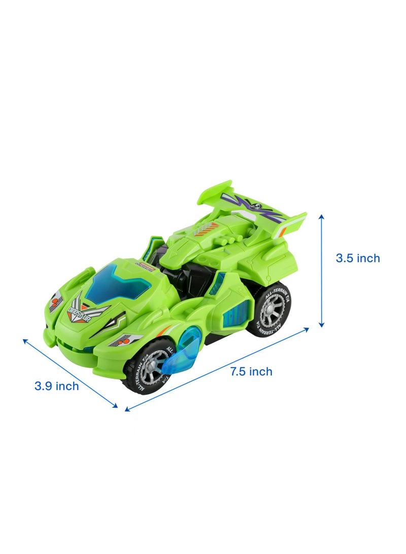 Dinosaur Car Toys, with LED Lights and Music,Automatic Transforming 2-in-1 Dinosaur Transformer Toy for Kids (Green)