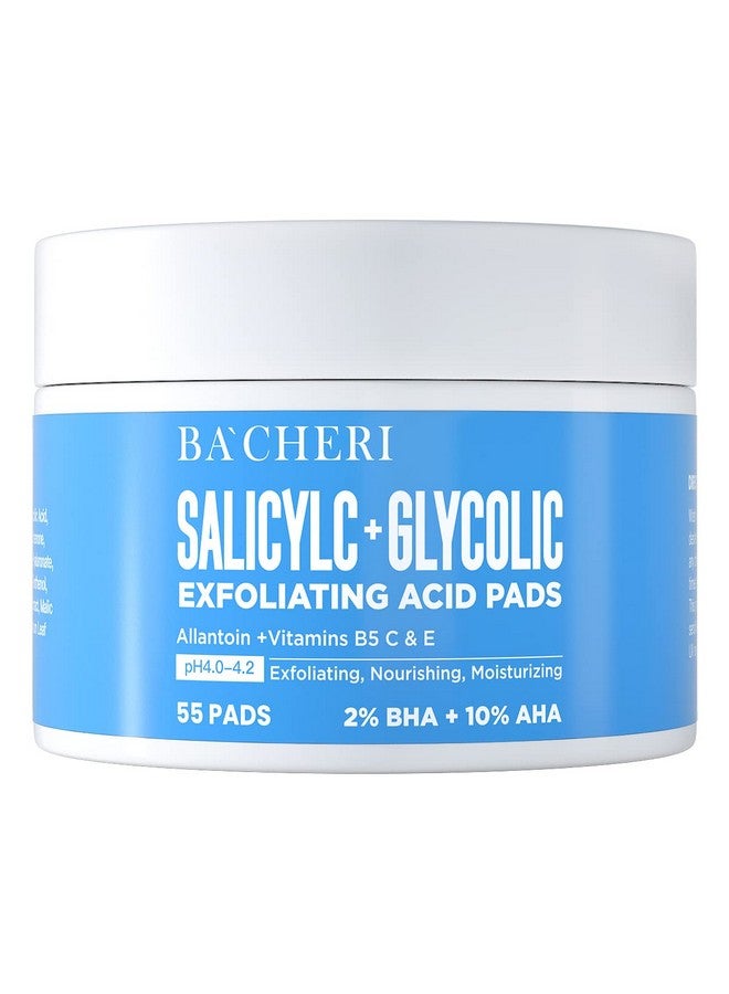 10% Glycolic Acid + 2% Salicylic Acid Peel Pads Bacheri Resurfacing Pads For Face With Vitamins B5 C & E Allantoin Exfoliating Facial Peel For Dark Spots Blackhead Acne 55 Pads