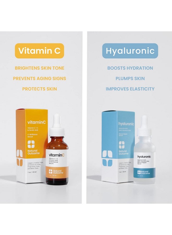 Face Serum Set Hydrating Hyaluronic Acid Serum And Vitamin C Face Serum Pack Of Two Anti Aging Facial Serum Kit 1 Oz Each Vegan Cruelty Free & Fragrance Free