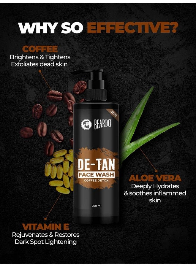 Detan Face Wash For Men 200Ml | Coffee Facewash Aloe Vera Vitamin E | Helps To Reduce Tan | Exfoliates & Hydrates For Smooth & Oil Free Skin