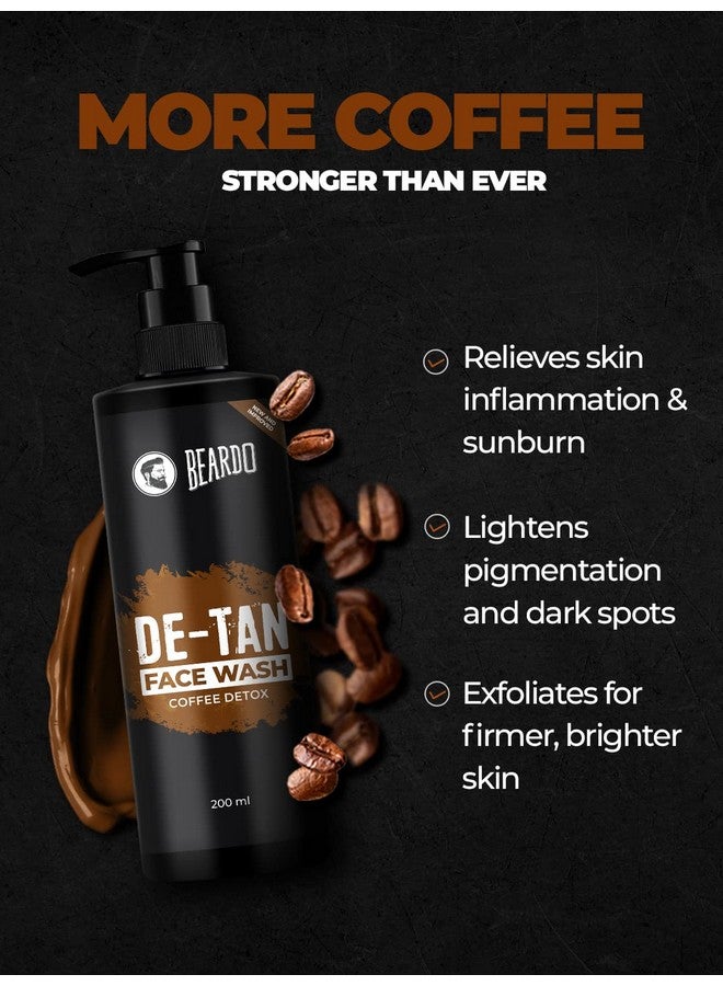 Detan Face Wash For Men 200Ml | Coffee Facewash Aloe Vera Vitamin E | Helps To Reduce Tan | Exfoliates & Hydrates For Smooth & Oil Free Skin