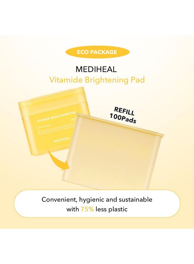 (Only Refill) Mediheal Vitamide Brightening Pad (100 Pads) Radiance Boosting Pads For Clear Illuminating Skin Vegan Gauze Pad