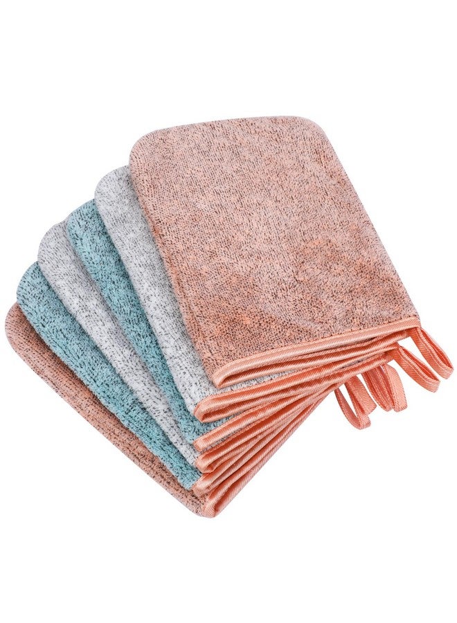 6 Pack Microfiber Body Wash Mitts 6×8 Inch Super Absorbent & Soft Face Mitten Coral Fleece Bath Spa Cloth Reusable Makeup Remover Mitt Gloves 3 Colors