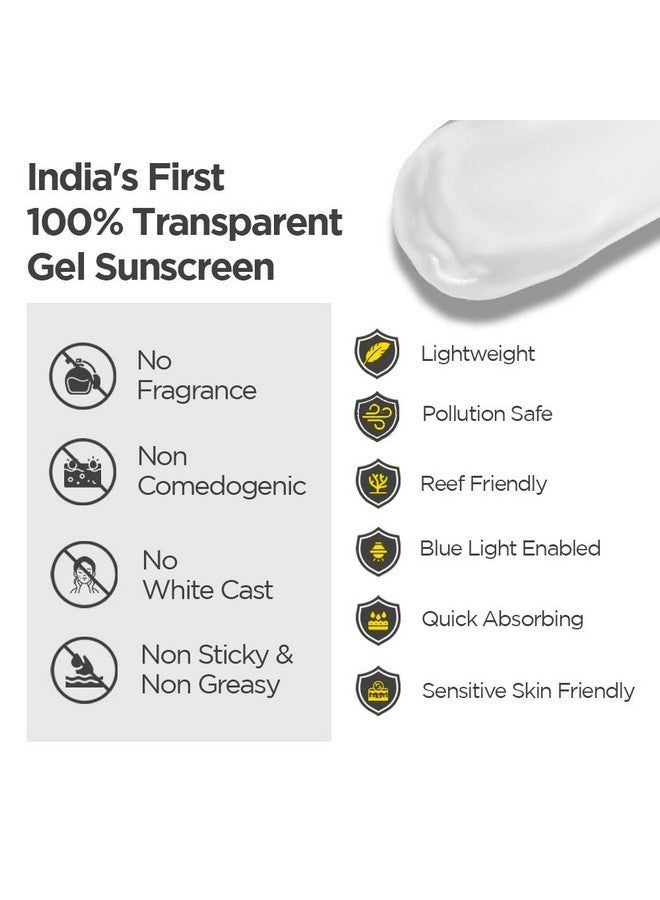 Invisible Primer Sunscreen Gel Spf 50 Pa+++ | For Dry & Oily Skin | Transparent Primerlike Finish | Rice Extract & Vitamin E To Minimise Pores | No White Cast | For Women & Men | 45G