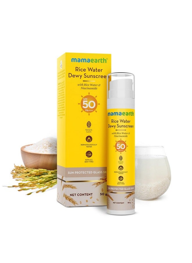 Rice Water Dewy Sunscreen With Rice Water & Niacinamide 50 G | Gives Spf50 & Pa++++ Protection | For Glass Skin Glow | Evens Skin Tone | Uva & Uvb Protection | No White Cast | All Skin Types