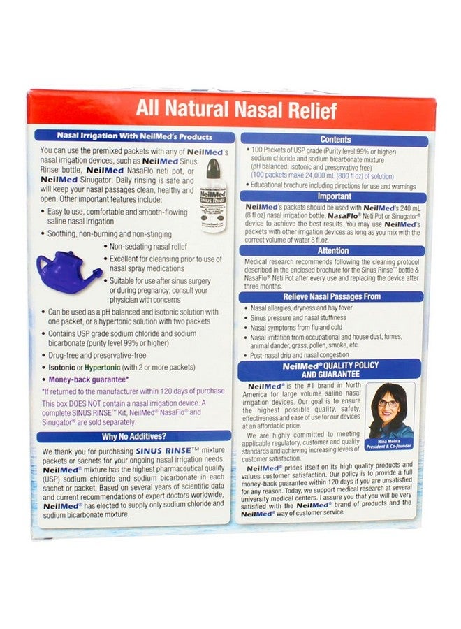 Sinus Rinse All Natural Relief Premixed Refill Packets 100 Each (Pack Of 3)