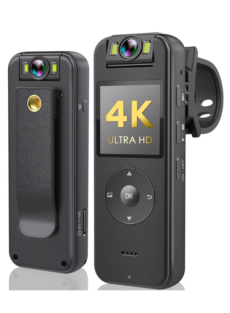 128GB Body Camera 4K 30FPS UHD Recording,1.4 in Screen Recorder Night Vision Lighting 6HR Life Wearable Camcorder for Outdoor Riding, Home, Sports, Security, Travel Records