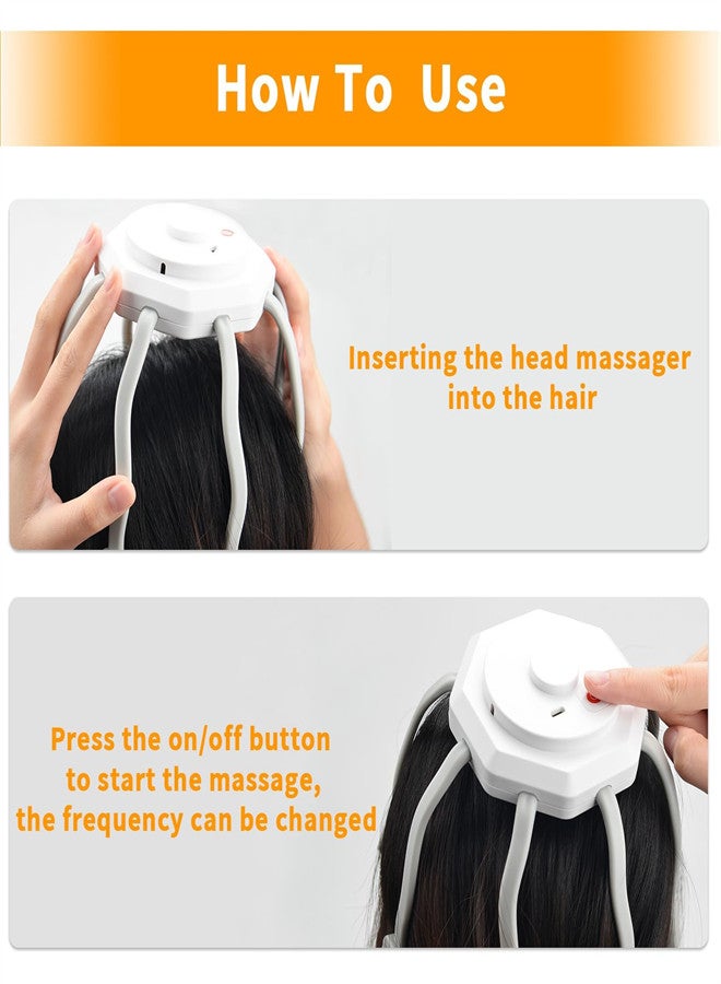 Hair Scalp Massager with 8 Vibrating Contacts, Rechargeable Portable Head Massager for Pain and Anxiety Relief, Stress Relax, Tension, Relaxation, Deep Sleep, Multidimensional relaxation