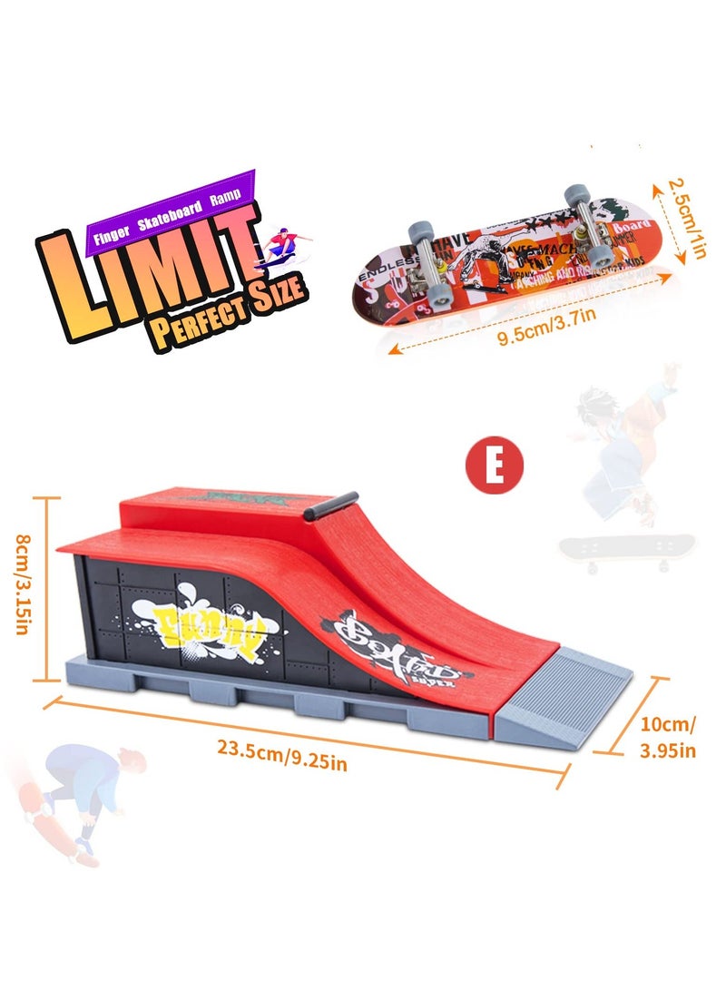 Finger Skateboard Ramp Set, Mini Finger Skateboard and Ramp Accessories Set, Props Deck Track Ultimate Park Set, Ramps Fingerskate Toy Set for Kids Birthday Gift (E)