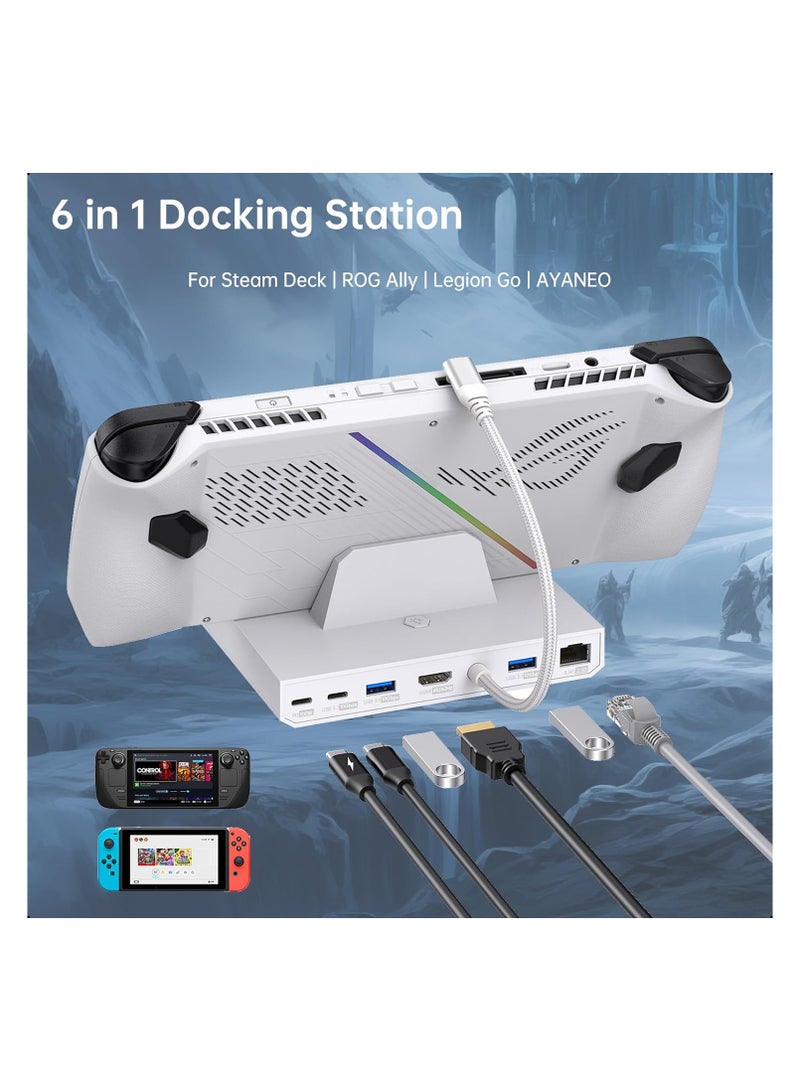 USB C Docking Station for Steam Deck, ROG Ally, Legion Go, Switch, AYANEO, Type-C Gaming Hub with PD Charging 100W, HDMI 2.0 4K@60Hz, RJ45 2.5Gbps, Three USB3.1 10Gbps, and RGB Light