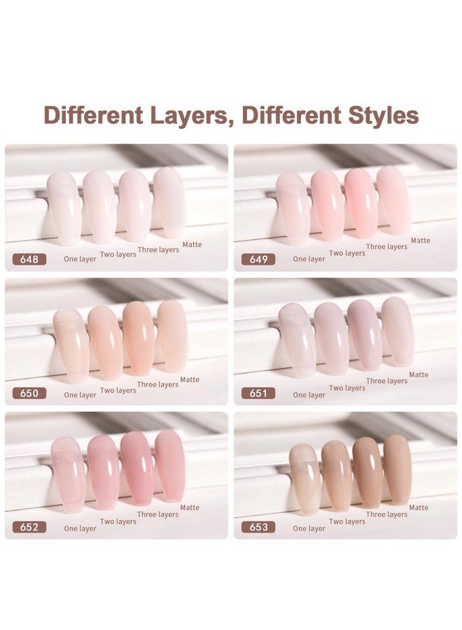 Nude Gel Nail Polish Sheer Jelly Gray Pale Pink Gel Polish Set Of 6 Transparent Colors Clear Light Brown Gray Purple Neutral Nuded Nail Varnish Led Uv Curing Requires 7.5Ml For Home Salon