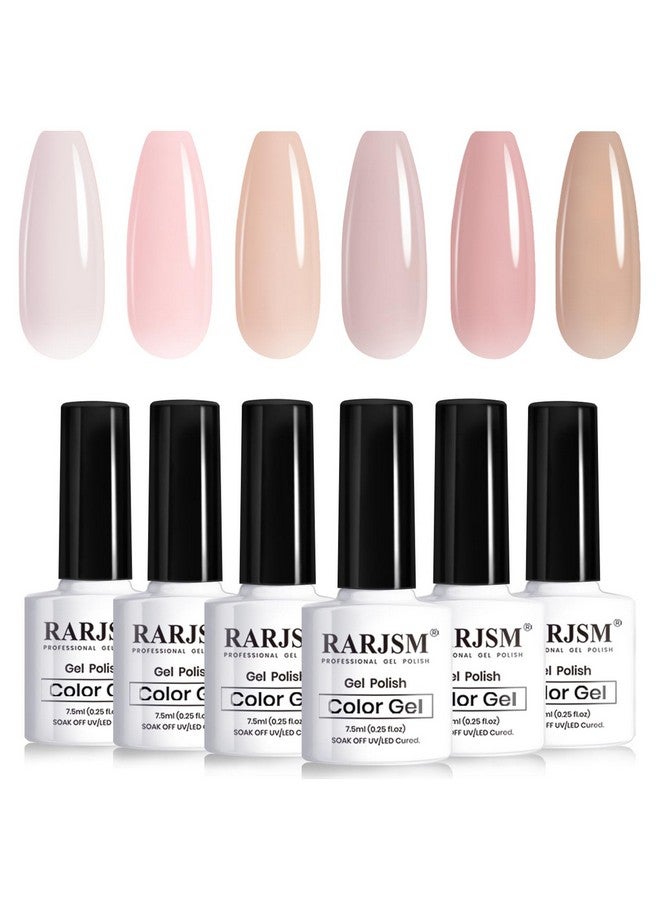 Nude Gel Nail Polish Sheer Jelly Gray Pale Pink Gel Polish Set Of 6 Transparent Colors Clear Light Brown Gray Purple Neutral Nuded Nail Varnish Led Uv Curing Requires 7.5Ml For Home Salon