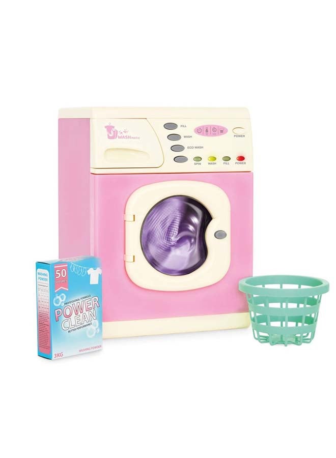 Pink Electronic Washer: Toy Washer With Spinning Drum, Lights, Sounds, And Accessories. For Children Aged 3+