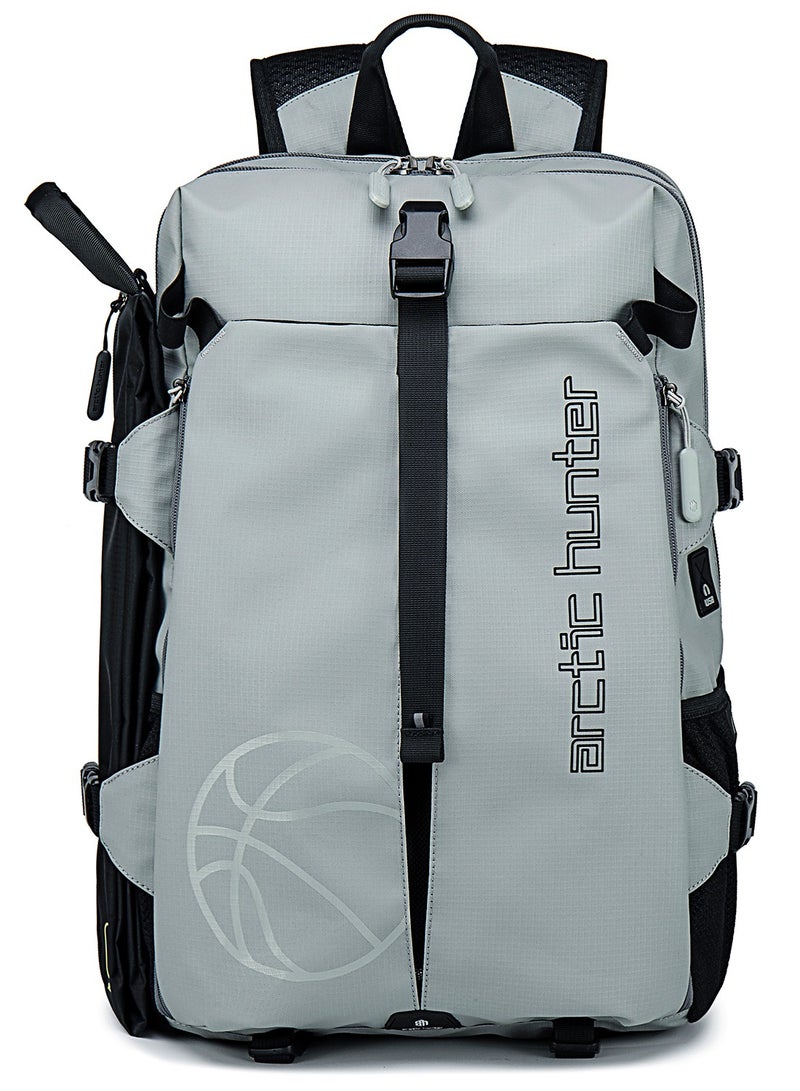 Durable Gym Sports Backpack Water Resistant 18.5 Inch Casual Daypack with Luggage Trolley Carry Belt and Built in USB Jack for Men B00391-XD Grey