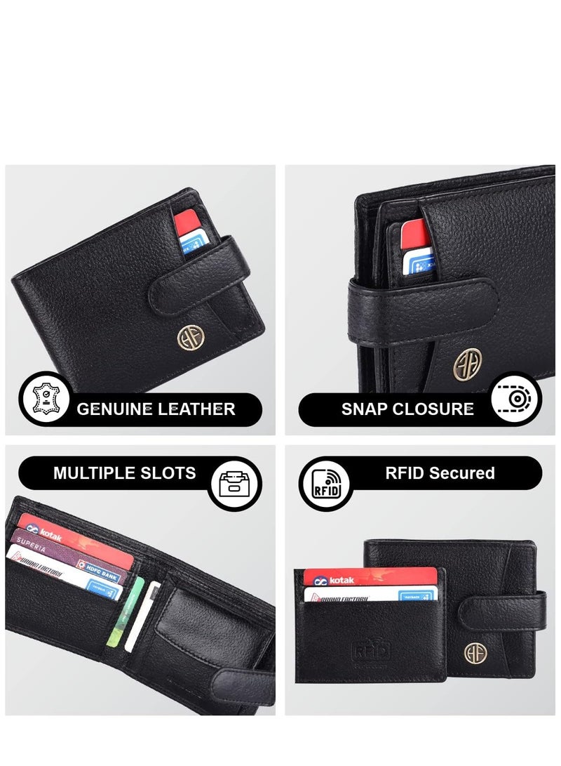 Premium Leather Wallets for Men, Black | RFID Protected Nappa Leather Wallet for Men | Mens Wallet with 5 Card Slots | Gift for Fathers Day, Birthday, Raksha