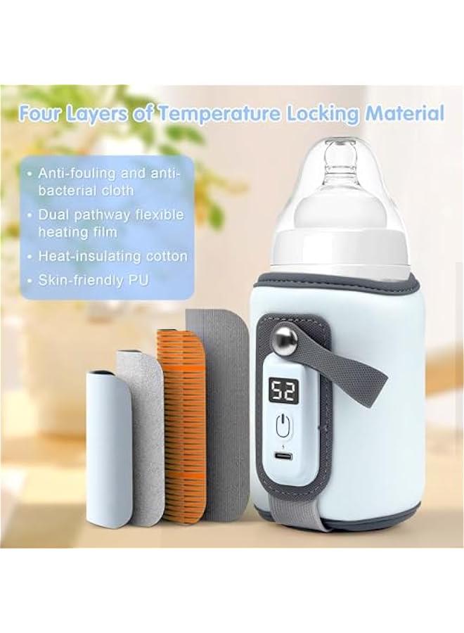 【Upgrade】 Portable Bottle Warmer, Baby Milk Warmer for All Bottles, Rapid Heating Accurate Temperature Control with LED Display, USB Warmer Bottle Suitable for Home and Outing (Blue)