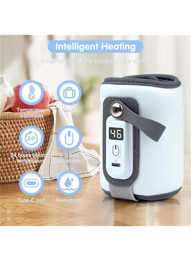 【Upgrade】 Portable Bottle Warmer, Baby Milk Warmer for All Bottles, Rapid Heating Accurate Temperature Control with LED Display, USB Warmer Bottle Suitable for Home and Outing (Blue)