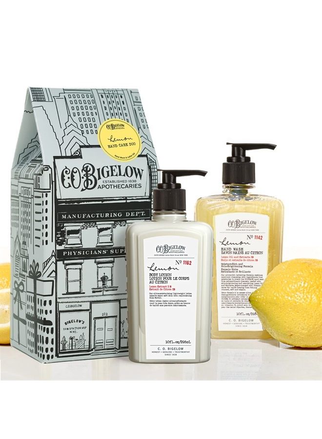 C.O. Bigelow Apothecary Duo - Lemon Hand Care, Hand Soap & Lotion Gift Set of Two - Skin Care for Dry Skin with Moisturizing Lotion & Liquid Hand Wash - 10fl oz Each