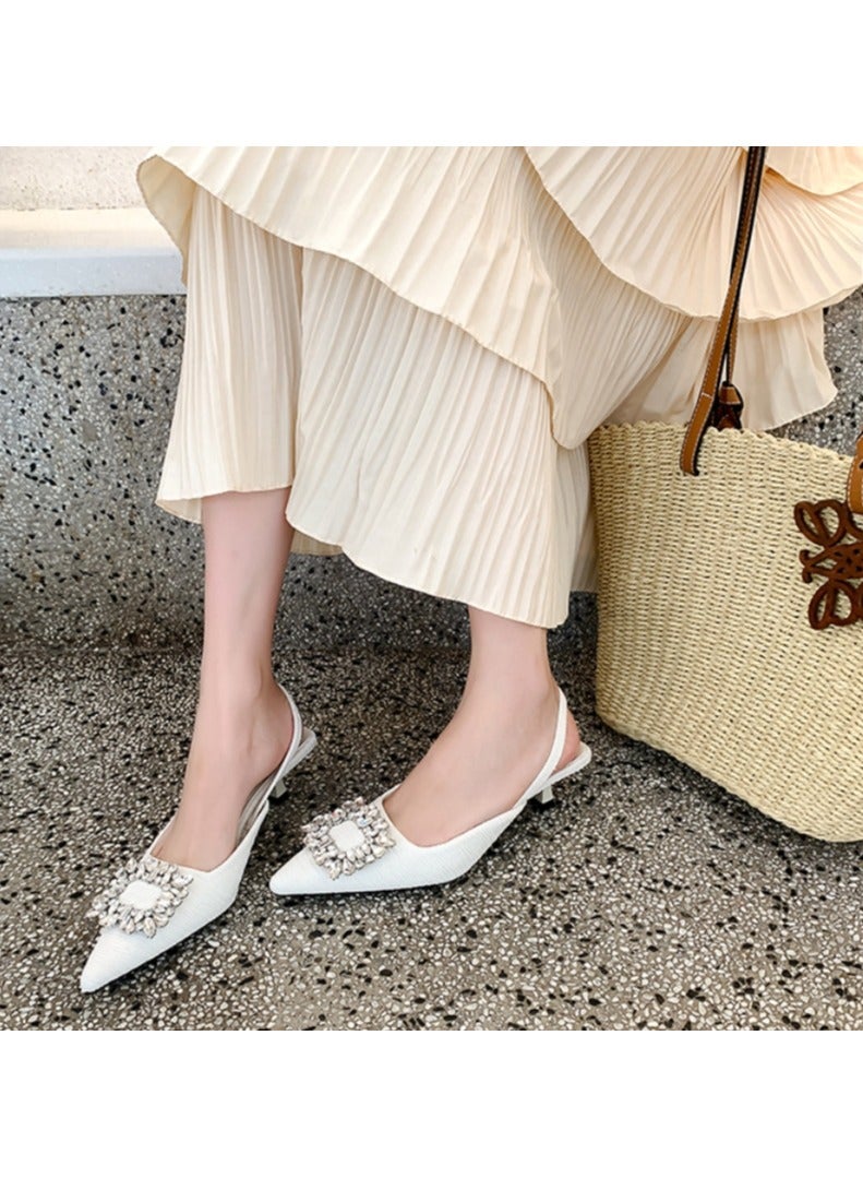 New Pointed Rhinestone Flat Strap Rear Empty Single Shoe