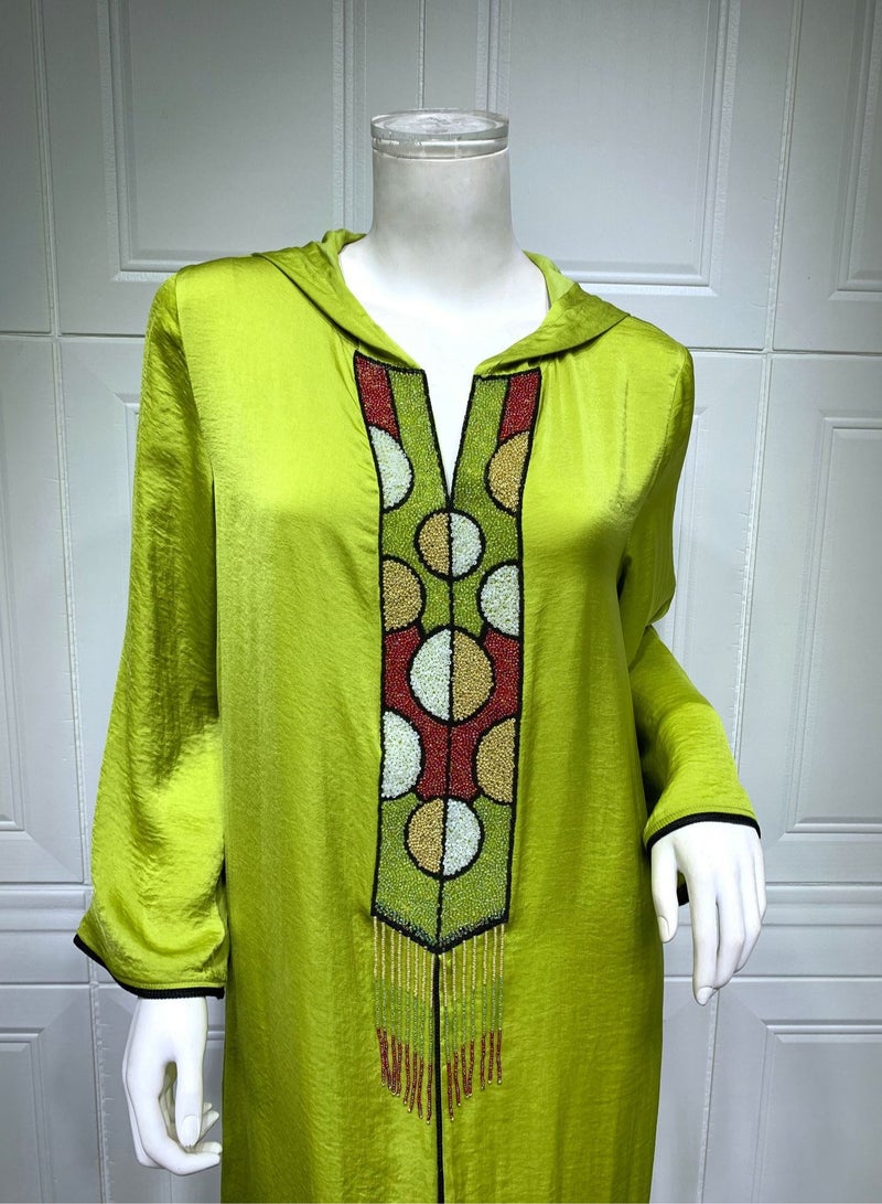 Jalabiya Fresh Green Luxury Handmade Tassels Long Robe