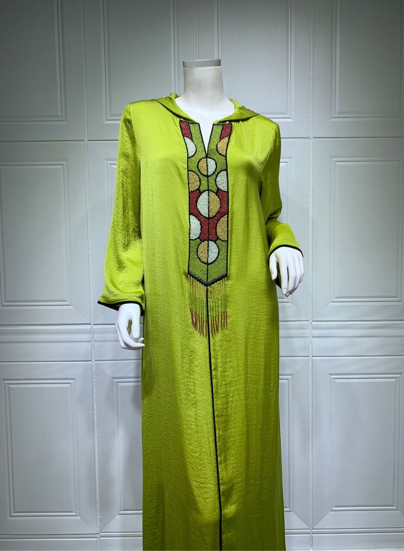 Jalabiya Fresh Green Luxury Handmade Tassels Long Robe