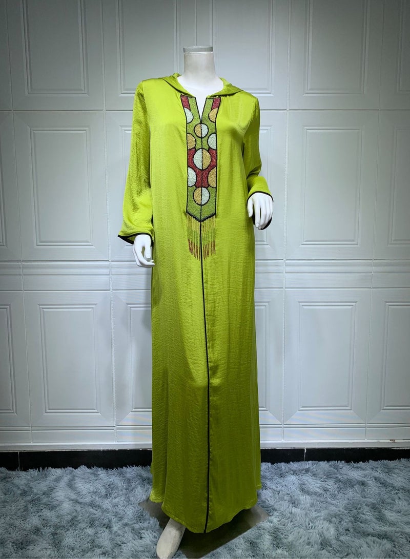 Jalabiya Fresh Green Luxury Handmade Tassels Long Robe