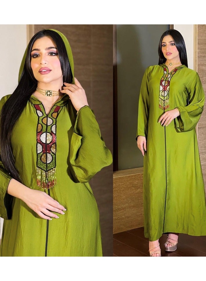 Jalabiya Fresh Green Luxury Handmade Tassels Long Robe