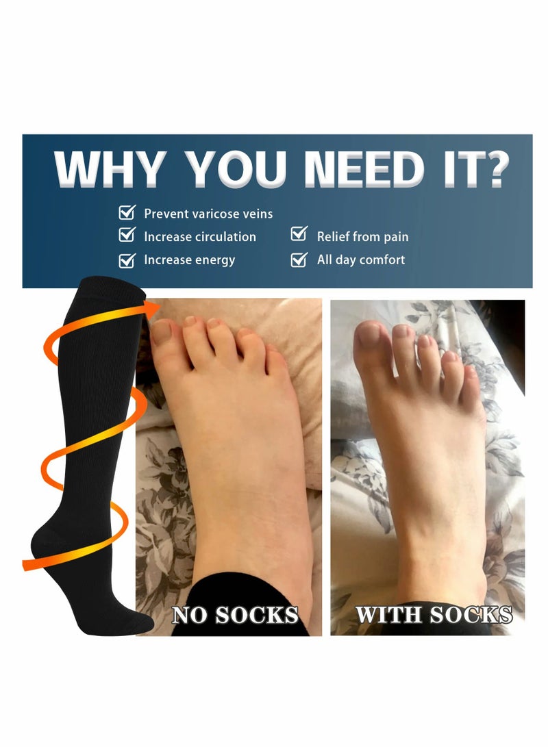 Compression Socks, 4 Pairs for Women and Men, 20-30 mmHg is Best for Athletic, Travel, Running, Fitness, Reduce Calf Pain Faster Recovery L/XL