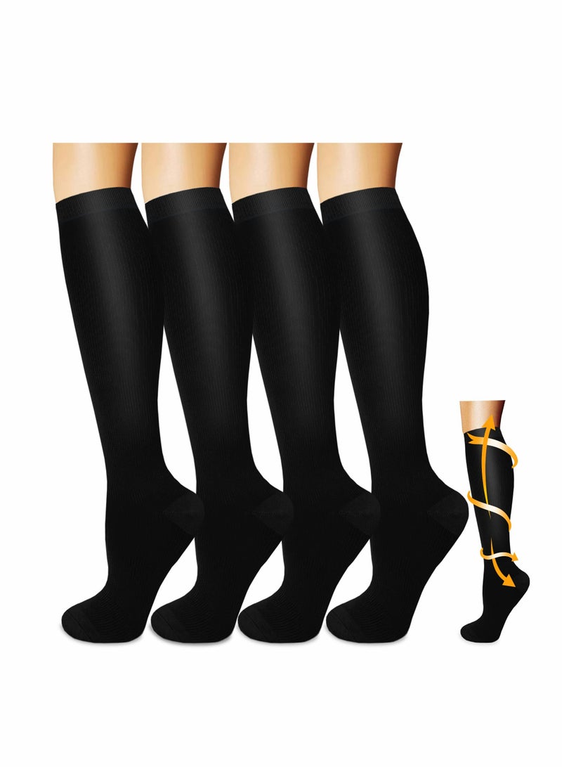 Compression Socks, 4 Pairs for Women and Men, 20-30 mmHg is Best for Athletic, Travel, Running, Fitness, Reduce Calf Pain Faster Recovery L/XL
