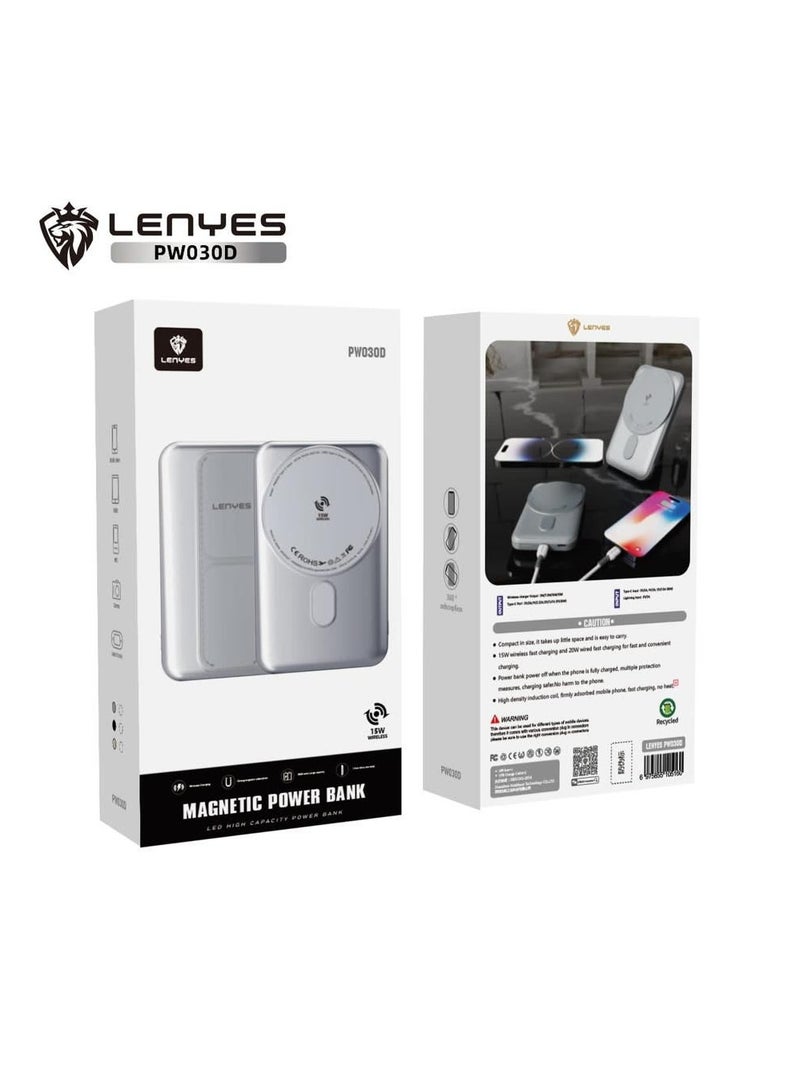 Lenyes Power Bank WIRED/WIRELESS DUAL MODE 20W wired fast charging,15W wireless fast charging,Lightweight and Small Size