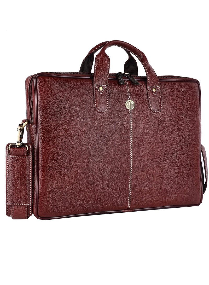 Leather Laptop Bag for Men - Office Bag, Brown Color - Fits Up to 14/15.6 Inch Laptop/MacBook - Laptop Messenger Bags/Leather Bag for Men with Adjustable Shoulder Strap