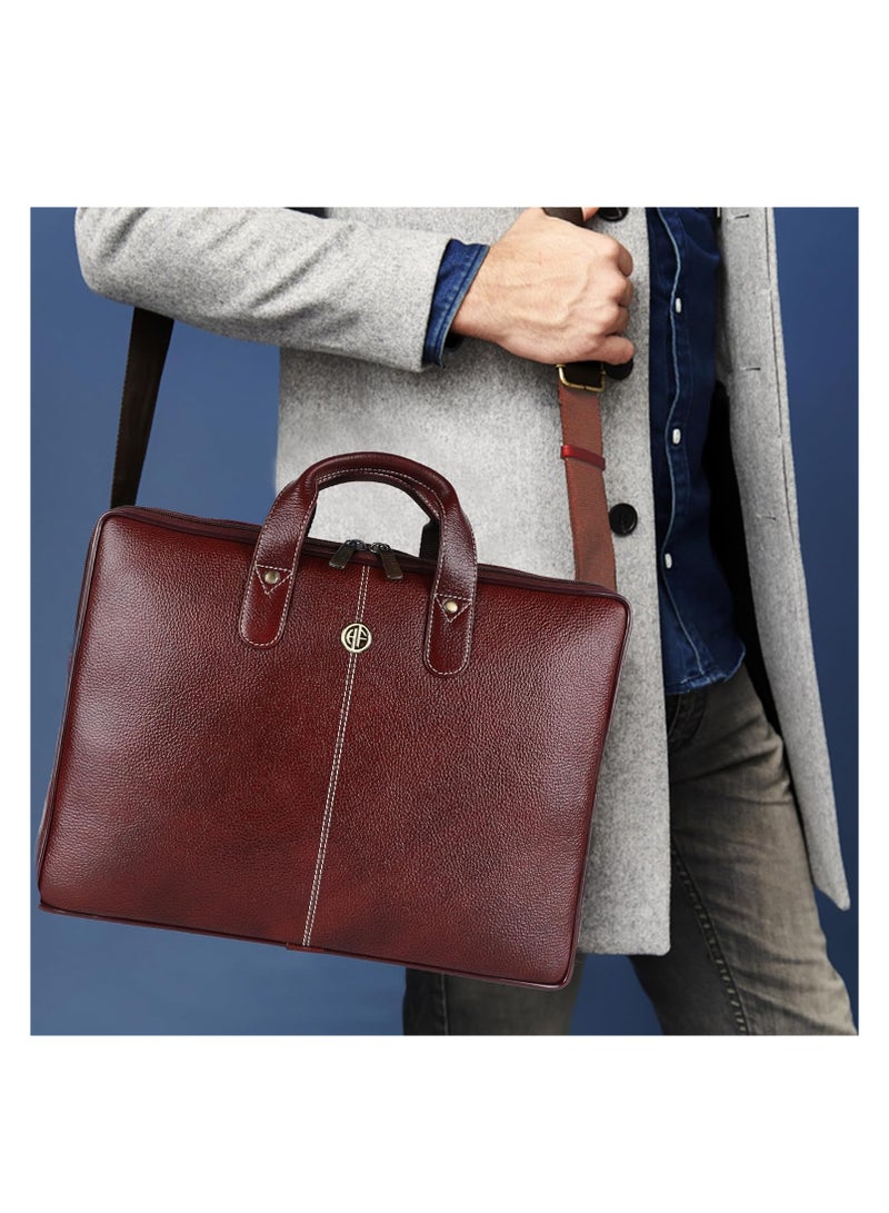 Leather Laptop Bag for Men - Office Bag, Brown Color - Fits Up to 14/15.6 Inch Laptop/MacBook - Laptop Messenger Bags/Leather Bag for Men with Adjustable Shoulder Strap