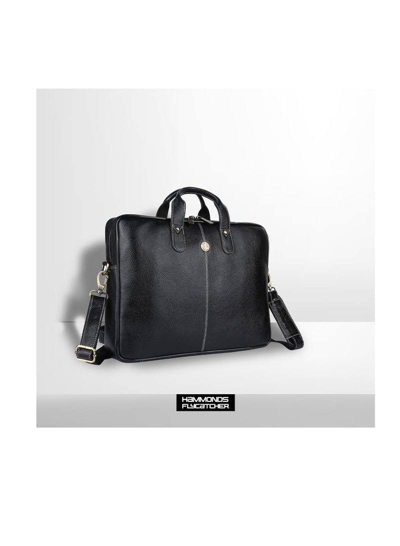 Leather Laptop Bag for Men - Office Bag, Black Color - Fits Up to 14/15.6 Inch Laptop/MacBook - Laptop Messenger Bags/Leather Bag for Men with Adjustable Shoulder Strap