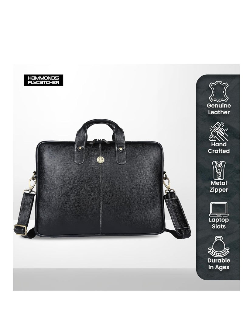 Leather Laptop Bag for Men - Office Bag, Black Color - Fits Up to 14/15.6 Inch Laptop/MacBook - Laptop Messenger Bags/Leather Bag for Men with Adjustable Shoulder Strap