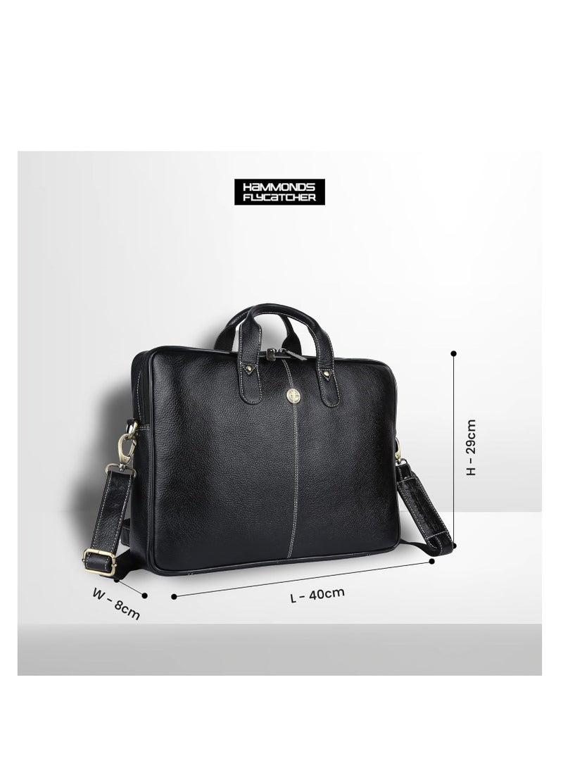 Leather Laptop Bag for Men - Office Bag, Black Color - Fits Up to 14/15.6 Inch Laptop/MacBook - Laptop Messenger Bags/Leather Bag for Men with Adjustable Shoulder Strap