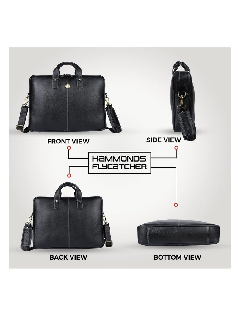 Leather Laptop Bag for Men - Office Bag, Black Color - Fits Up to 14/15.6 Inch Laptop/MacBook - Laptop Messenger Bags/Leather Bag for Men with Adjustable Shoulder Strap