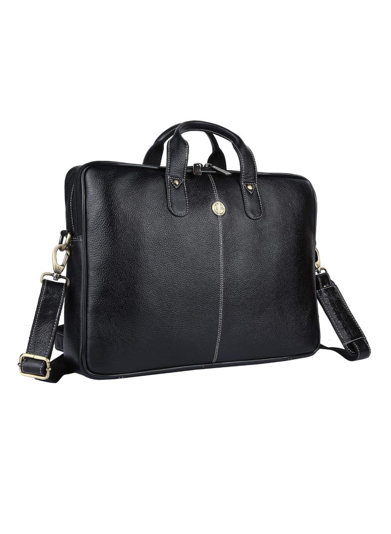 Leather Laptop Bag for Men - Office Bag, Black Color - Fits Up to 14/15.6 Inch Laptop/MacBook - Laptop Messenger Bags/Leather Bag for Men with Adjustable Shoulder Strap