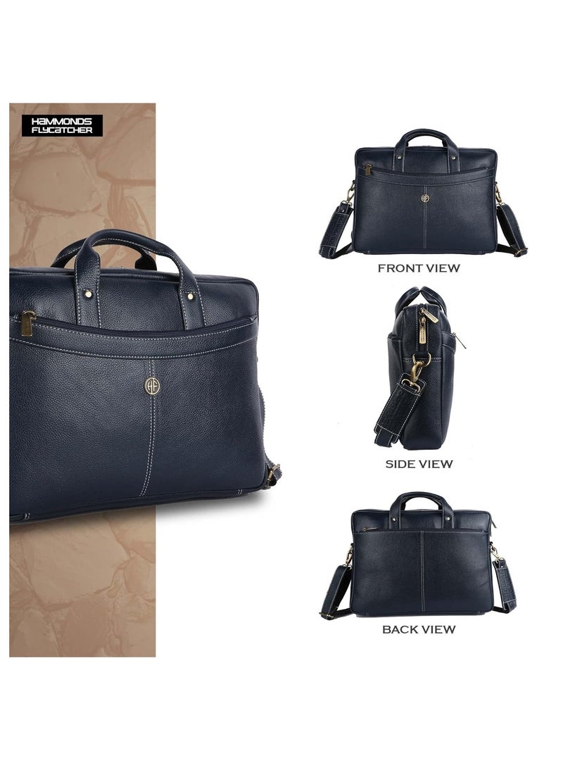 Laptop Leather Bag for Office -Fits up to 16 Inch Laptop -Royal Blue with Multiple Compartments -Executive Leather Bag - Work/Travel