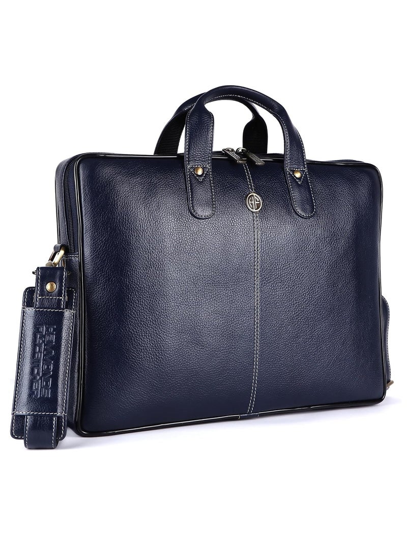 Leather Laptop Bag for Men - Office Bag, Royal Blue - Fits Up to 14/15.6 Inch Laptop/MacBook - Laptop Messenger Bags/Leather Bag for Men with Adjustable Shoulder Strap | LB106BU (1WS5)