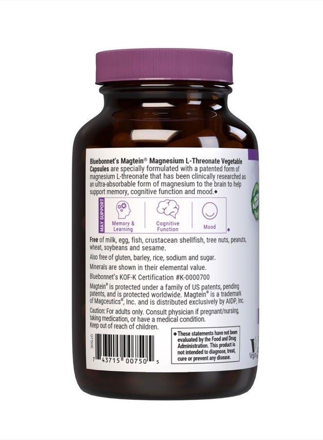 Nutrition Magnesium L-Threonate, Memory & Cognitive Support*, Non-GMO, Vegan, Kosher Certified, Gluten-Free, Soy-Free, 90 Vegetable Capsules, 30 Servings