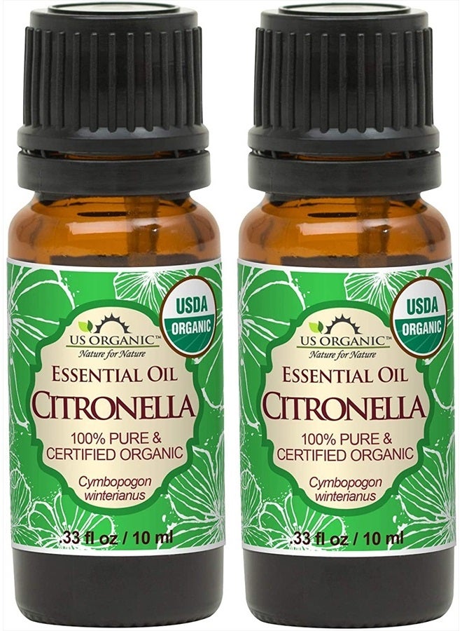 Citronella Essential Oil, USDA Certified, 100% Pure, 10 ml Pack of 2, Improved caps and droppers – Used for Skin Care, Many DIY Projects Like Candle Making and Much More