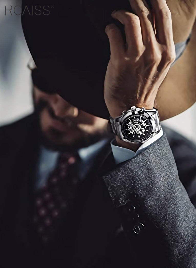 Men's Mechanical Skeleton Stainless Steel Watch Waterproof Self Winding Luxury X Dial Steampunk Wristwatch