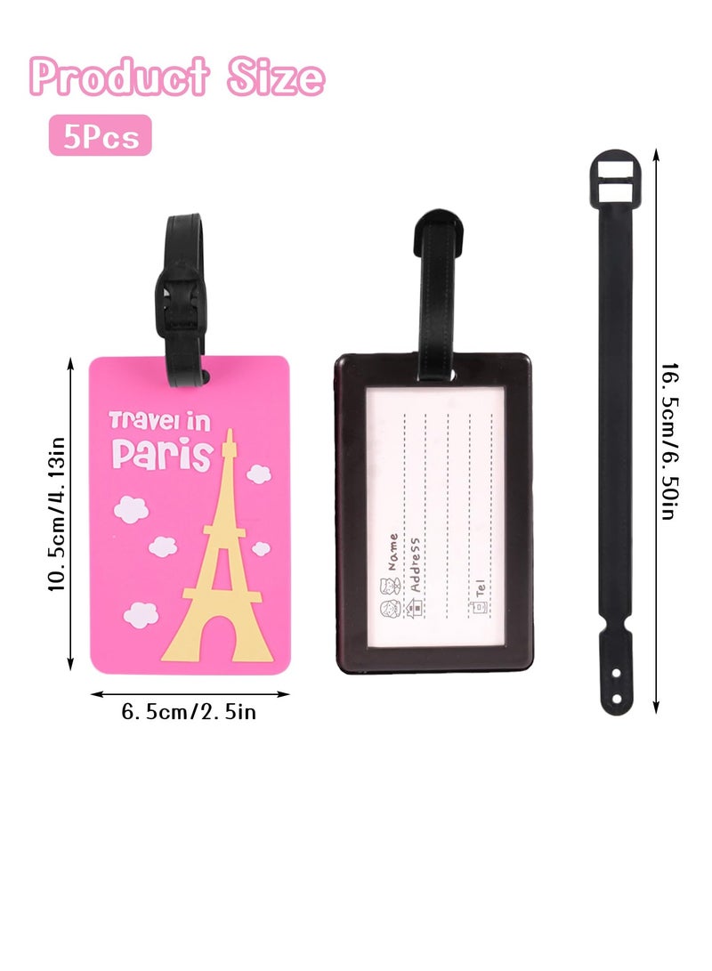 Silicone Luggage Tags for Suitcases, 5 PCS Baggage Tags with Name ID Card, Suitcase Labels, Luggage Identifiers for Bags, Backpacks, Cruise, Waterproof Travel Accessories
