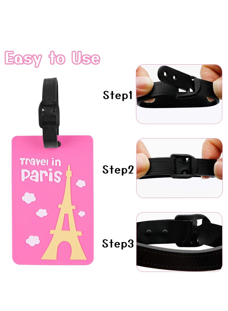 Silicone Luggage Tags for Suitcases, 5 PCS Baggage Tags with Name ID Card, Suitcase Labels, Luggage Identifiers for Bags, Backpacks, Cruise, Waterproof Travel Accessories