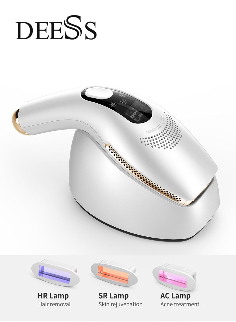 GP590 Plus Ice Cooling IPL Hair Removal Device With 3 Lamps(HR:Hair Removal; SR:Skin Rejuvenation; AC:Acne Clearance) Warranty 2 Years White/Gold