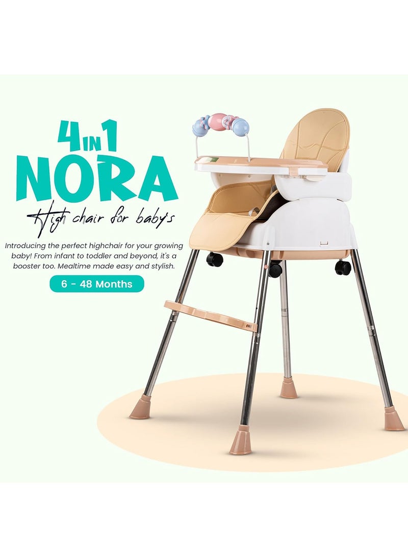 4-In-1 Nora Convertible High Chair For Kids With Adjustable Height And Footrest, Toddler Feeding Booster Seat And Tray Safety Belt - Beige