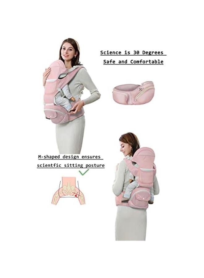 Upgrade Baby Carrier With Hip Seat Waist Stool , Breathable mesh Detachable integrated folding Design reinforced fastern safety adjustable plus size belt Gift for newborn(1-48month,Max33lb) baby