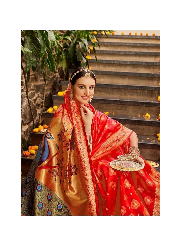 Women's Paithani Silk Blend Woven Saree With Blouse Piece