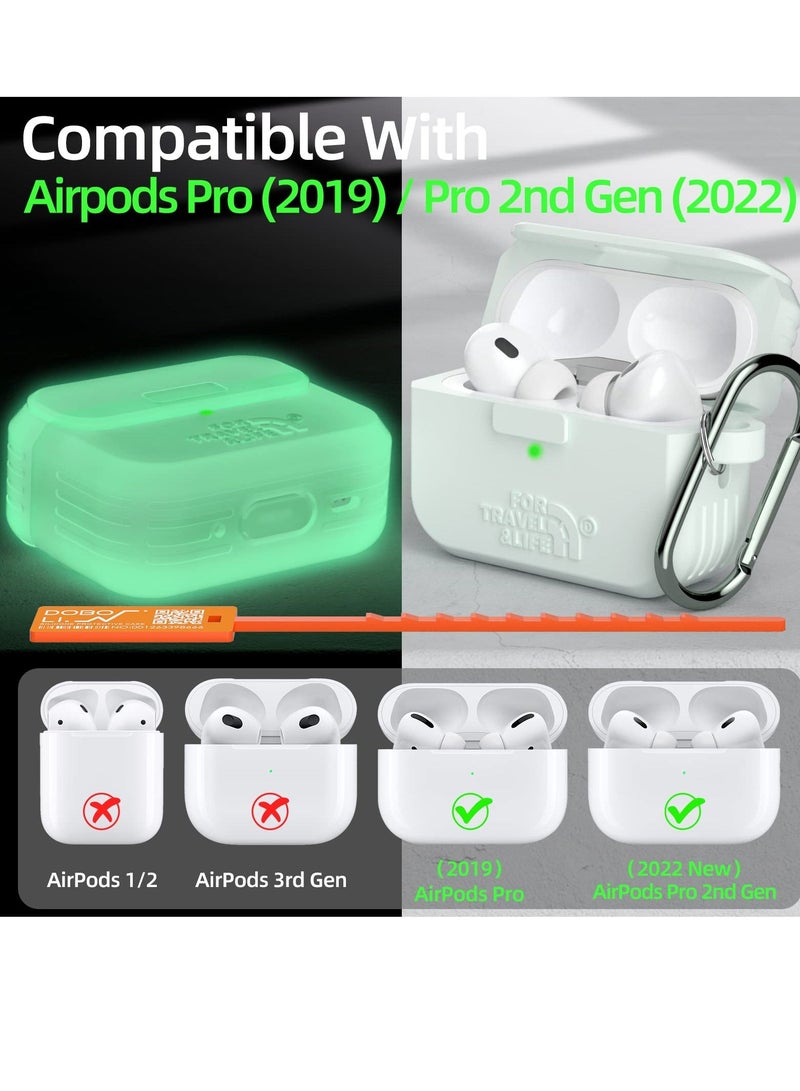 Headphone Protective Cover, Compatible with AirPods Pro 2nd/1st Generation Case Cover, Rugged Military Grade Protective Cover, with Apple AirPods Pro 2022/2019 Charging Case (Nightglow Clear)