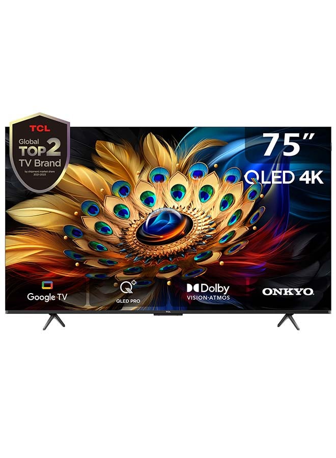 75 Inch 4K QLED Pro Smart Google TV, HDR 10+, Dolby Vision Atmos, 120Hz VRR+120Hz DLG, ONKYO 2.1ch, Slim & Uni-body Design (2024 Model) 75C655 Black